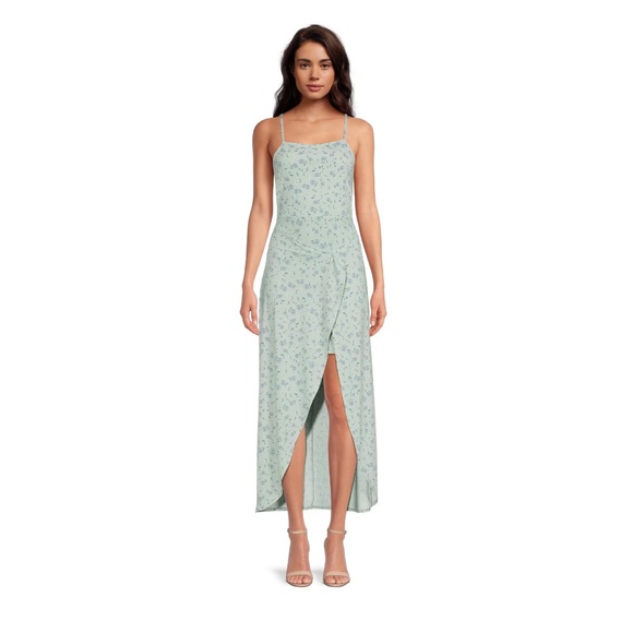 No Boundaries Juniors Tank Dress with Wrap Skirt, Jade Delight - Picture 2 of 5
